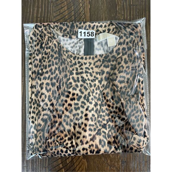 Michael Kors Leopard Print Ruched Dress Women M Brown Animal Long Sleeve Chic - Picture 10 of 10